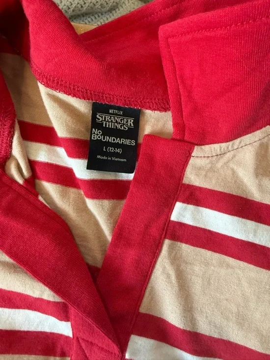 No Boundaries Red & Cream Striped Long-Sleeve Rugby Crop Top - Picture 2 of 3